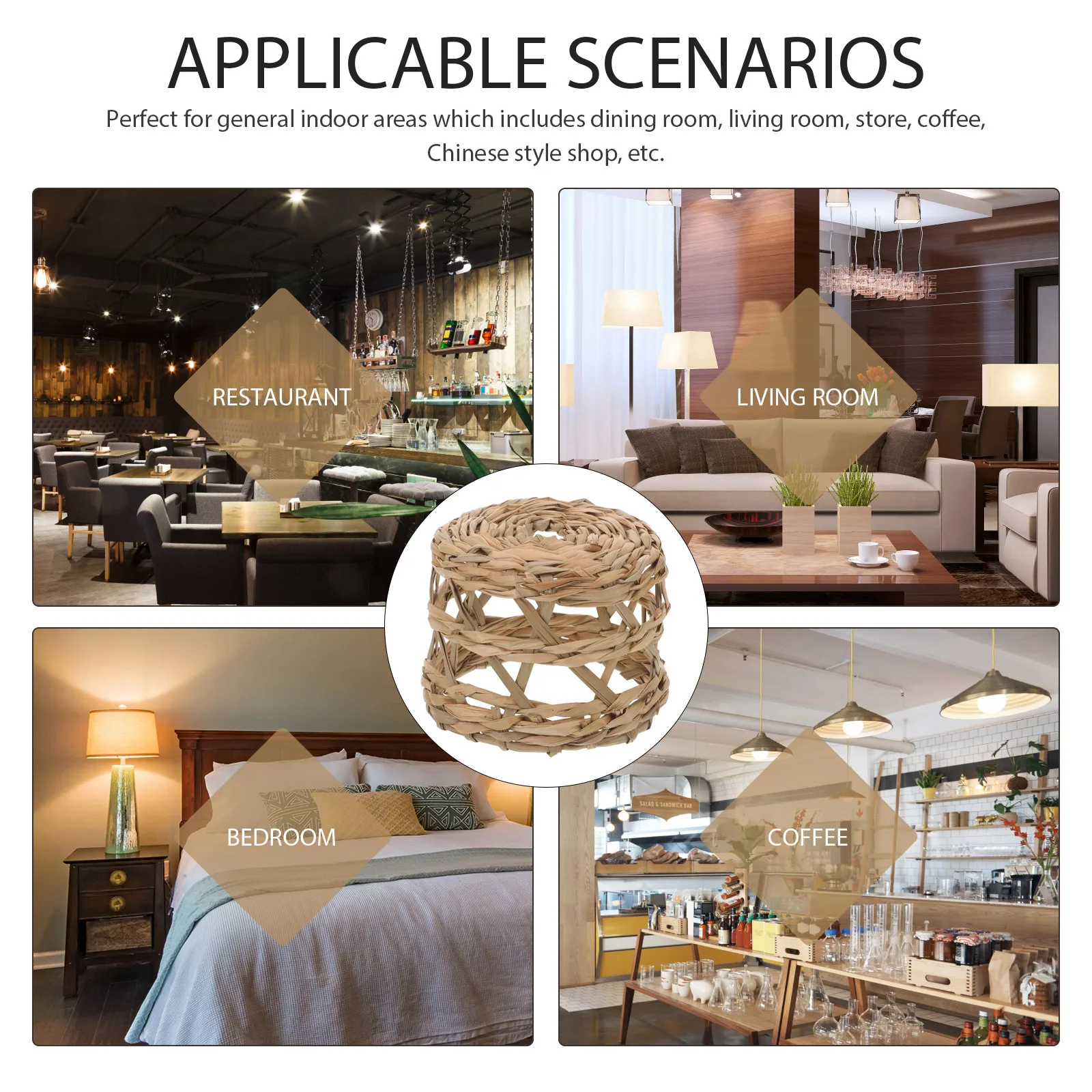 

Creative Lampshade Small White Straw Woven for Chandelier String Lights Rustic Farmhouse Pendant Cover Easy Install Lighting