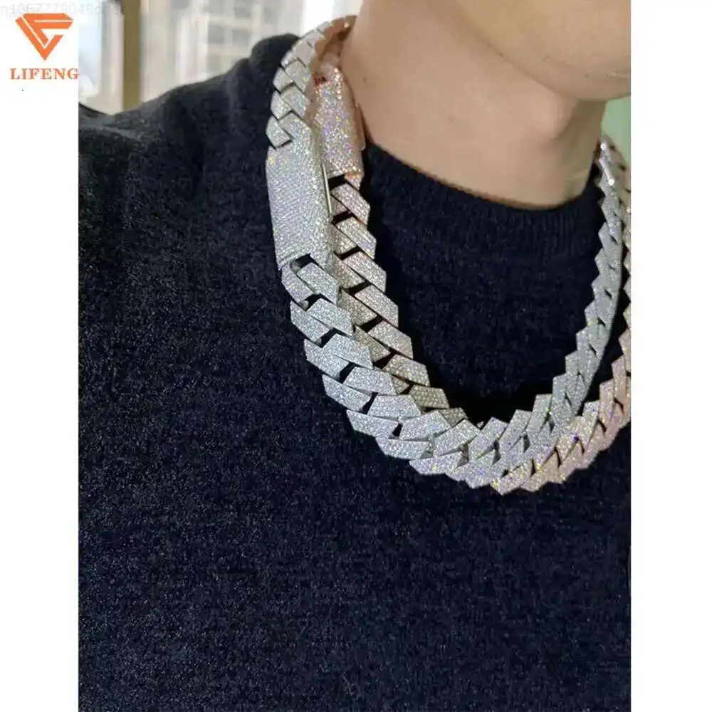 

Men's Gift Vvs Moissanite Diamond Custom Full Iced Out Cuban Chain Hip-hop Style 20mm Necklace and Bracelet