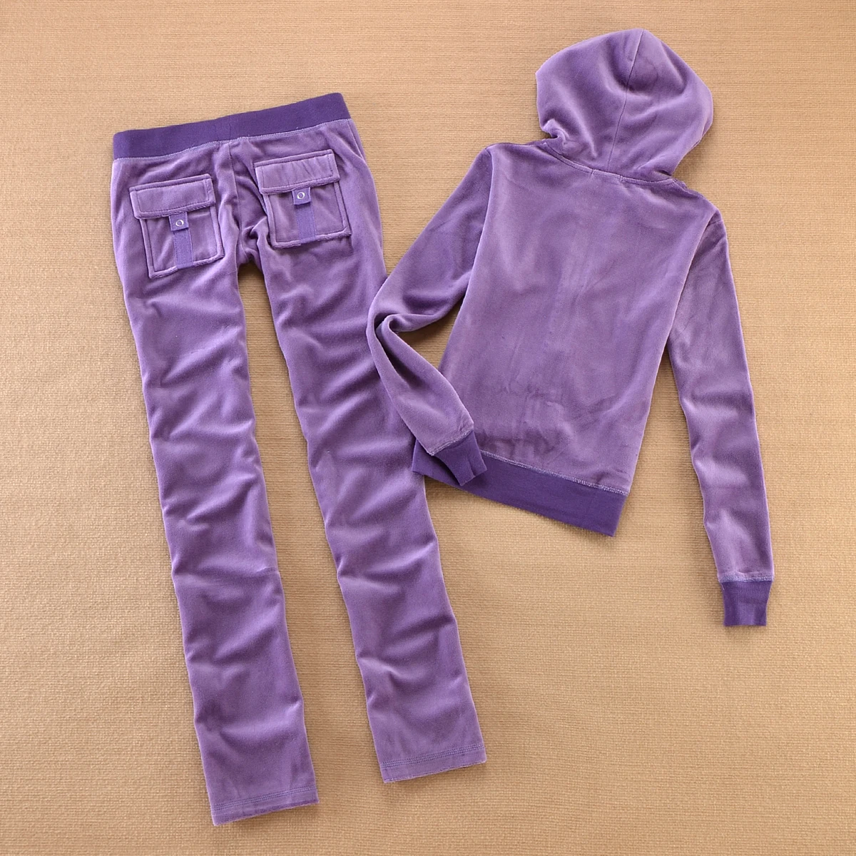 Velvet Tracksuit Solid Color Hooded Women Suit Velvet Sports Suit 2pc Thickened Solid Color Hooded Top + Casual Trousers