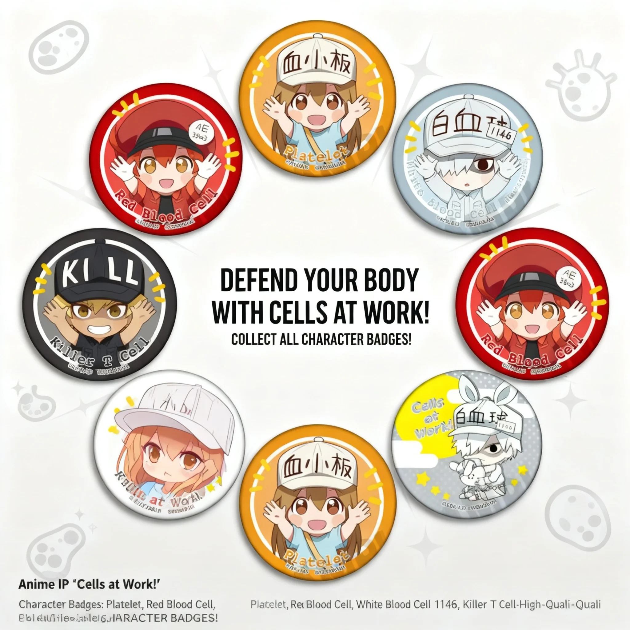 Pin de Anime Cells at Work, Célula Blanca y Plaquetas, Accesorio de Cosplay, Regalo para Fans