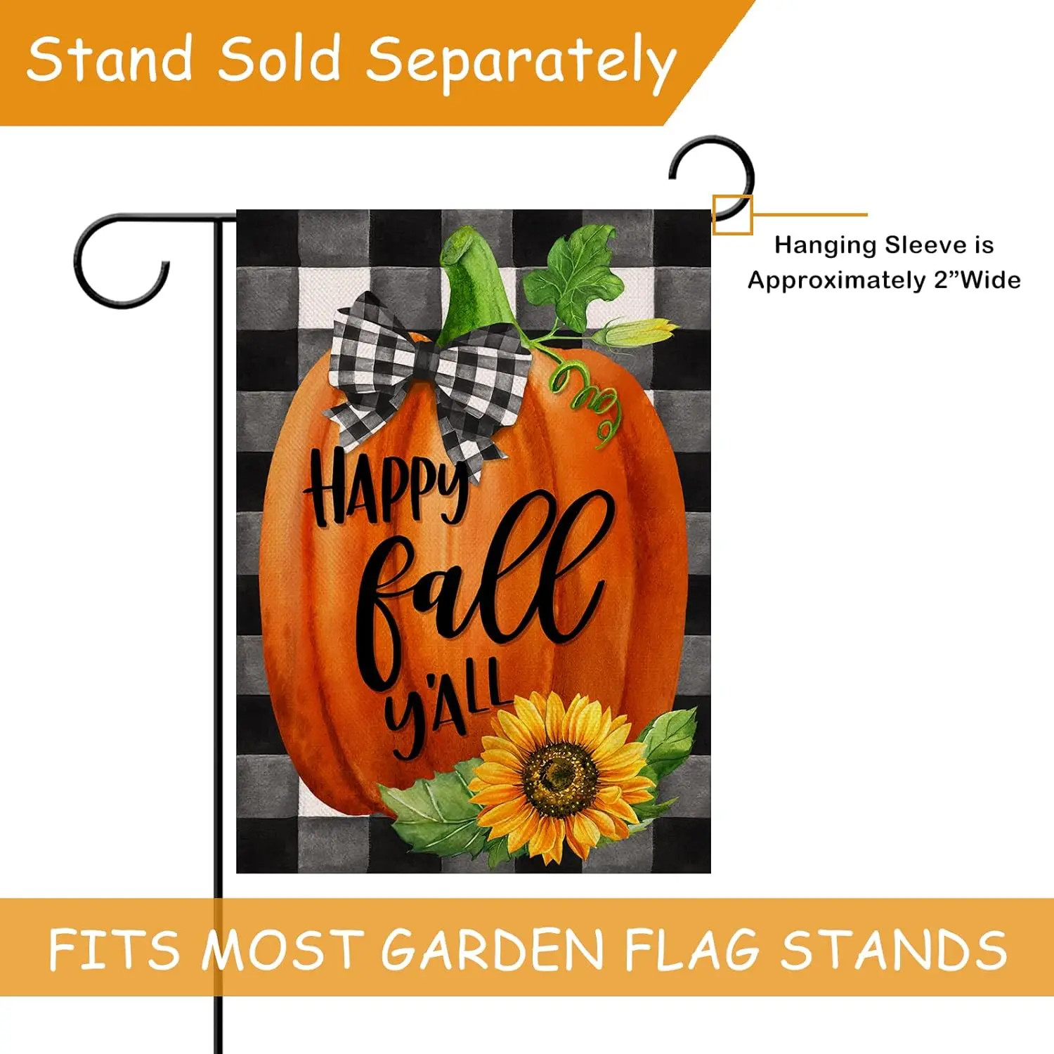 Selmad Happy Fall Y'all Farmhouse Pumpkin Decorative Burlap Garden Flag, Buffalo Plaid Check Home Yard Small Outdoor Decor,