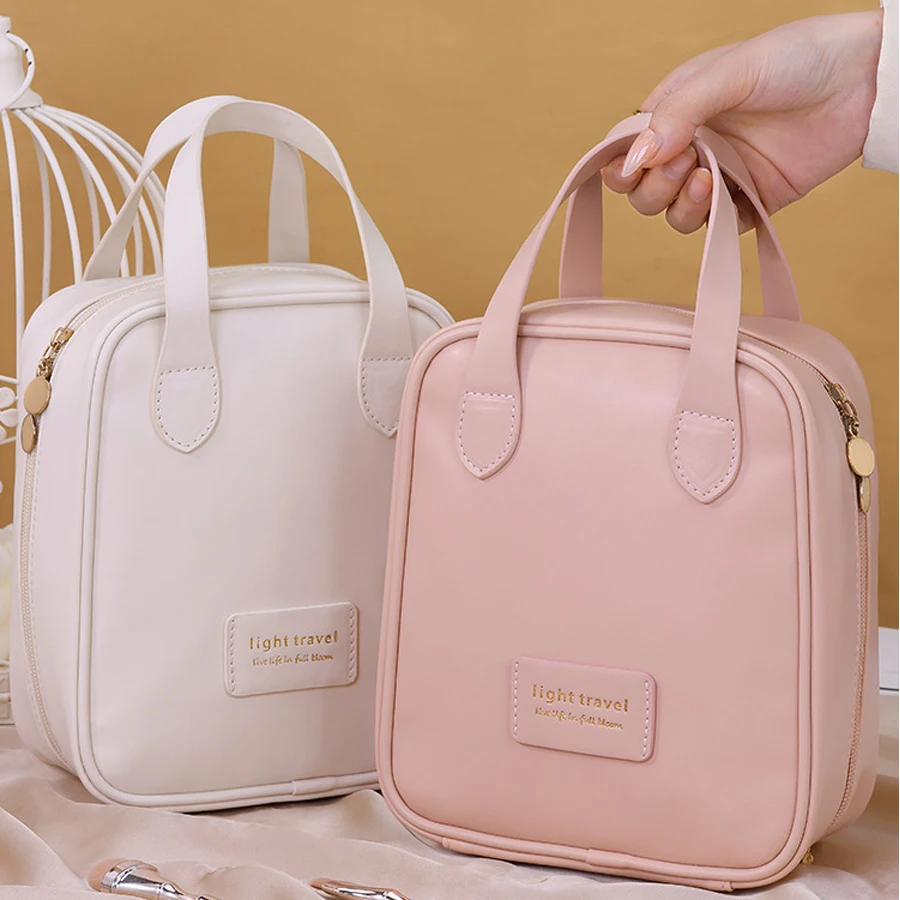 Large Capacity Portable Makeup Bag for Business Trips, Waterproof PU, Portable Toiletries and Storage Bag