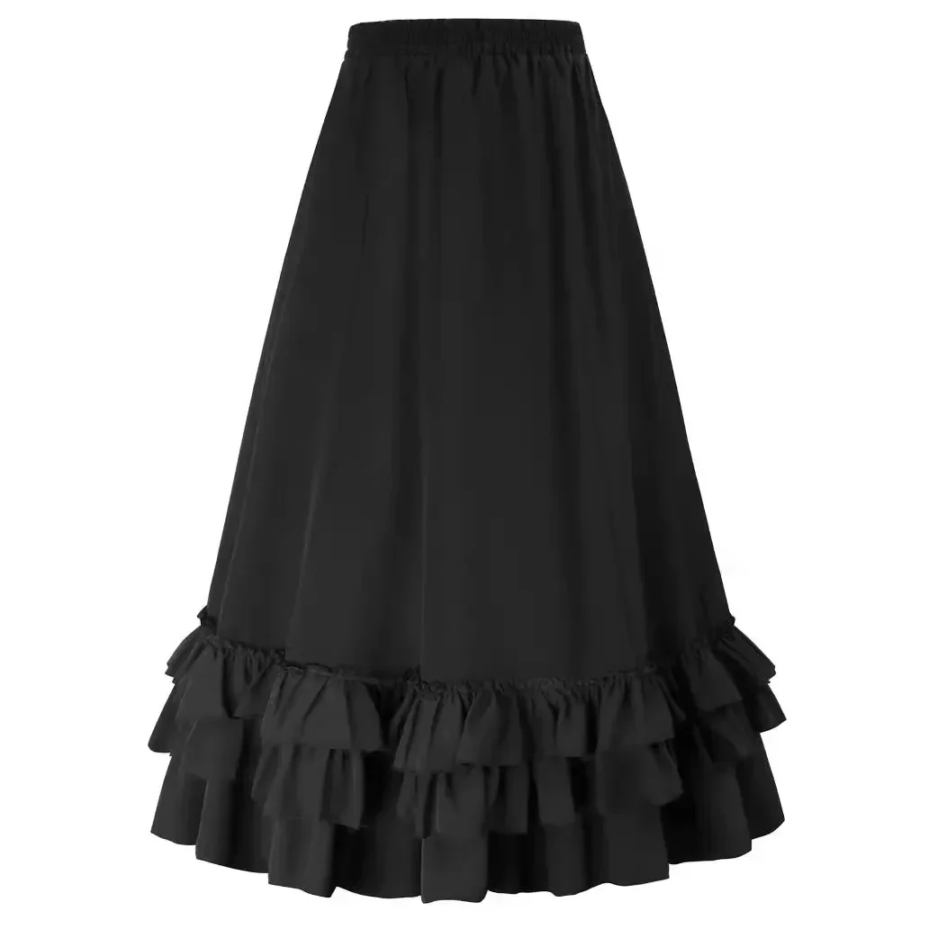 Women Steampunk Cake Skirt Rock Gothic with Cinched Tie Vintage Victorian Party Female Pleats Casual New Fashion Cloth