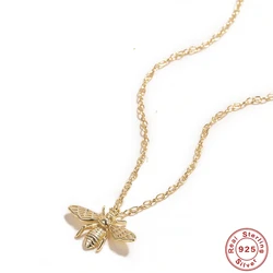 AIDE 925 Sterling Silver Bee Necklace Cute New Fashion Women Necklaces Lovely Pendant Neck Valentine's Day Mother's Day Jewelry