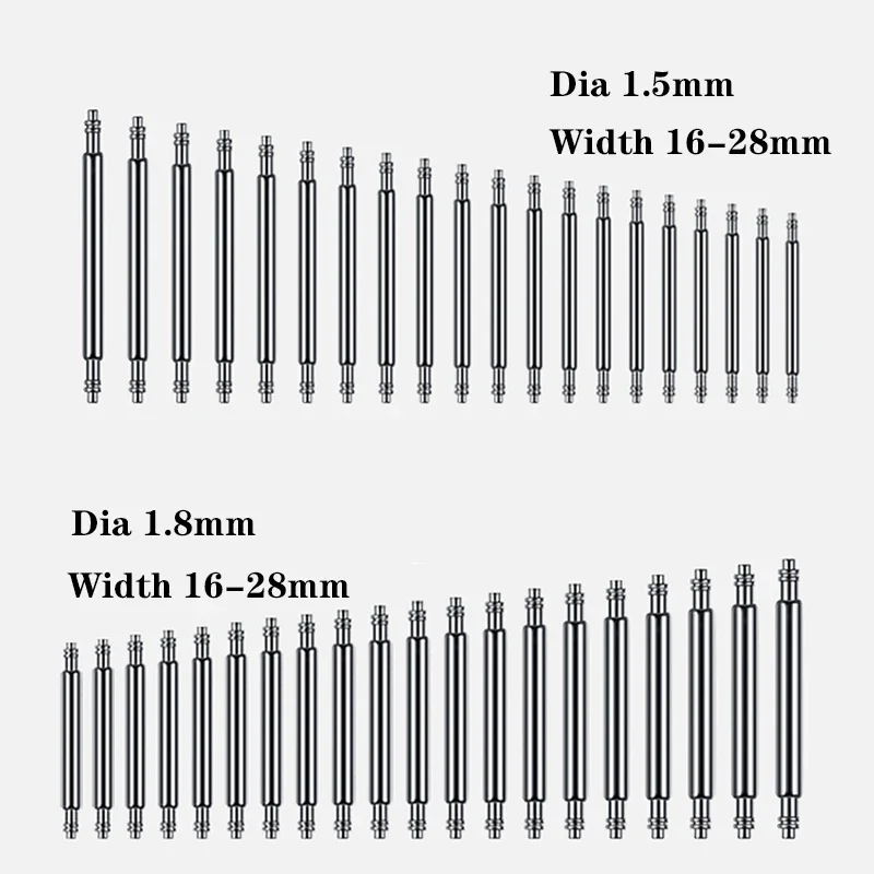 20pcs Dia 1.5mm 1.8mm Strap Link Pins Spring Bars Width 16mm To 28mm Watch Strap Watch Buckle Link Replace Parts