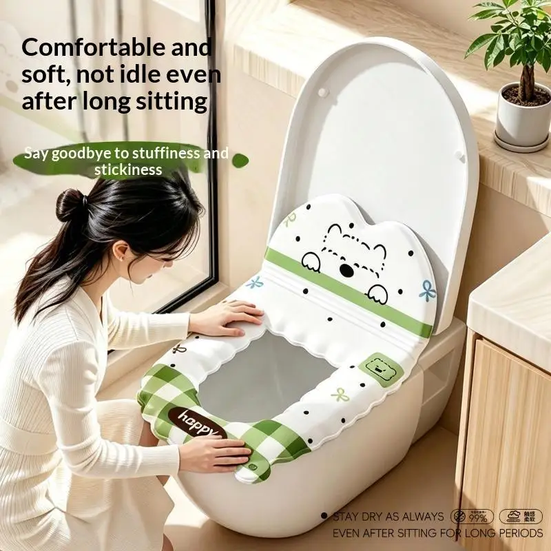 Waterproof Toilet Seat Cushion With Cute Cartoon Print Soft Thick Breathable Padding For Home Bathroom Daily Use