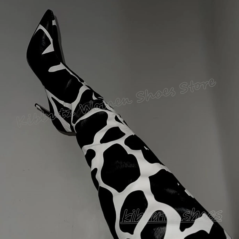 

Cow Print Boot Over The Knee Fashion Novelty Luxury Concise Sexy Hot Girls Shoes New Slip-On Leather Pointed Toe Thin High Heels