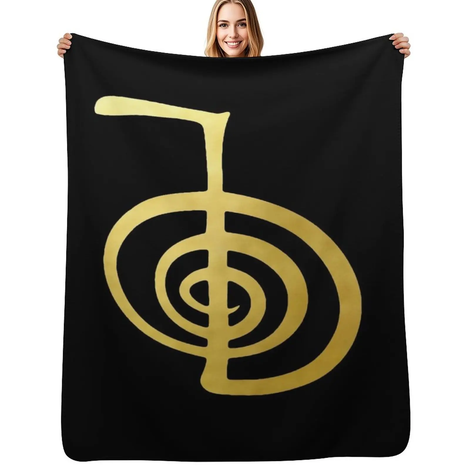 Reiki-Heilung CHO KU REI Das Kraftsymbol, goldfarbenes spirituelles Element, Überwurfdecke, weiche, einfarbige Decke für Couchbett