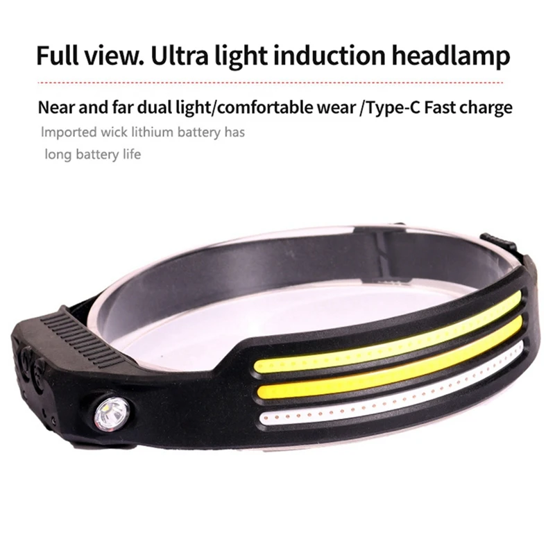New Induction Head Light Lamp COB Head Light Lamp Headlight Flashlight USB Rechargeable Head Torch
