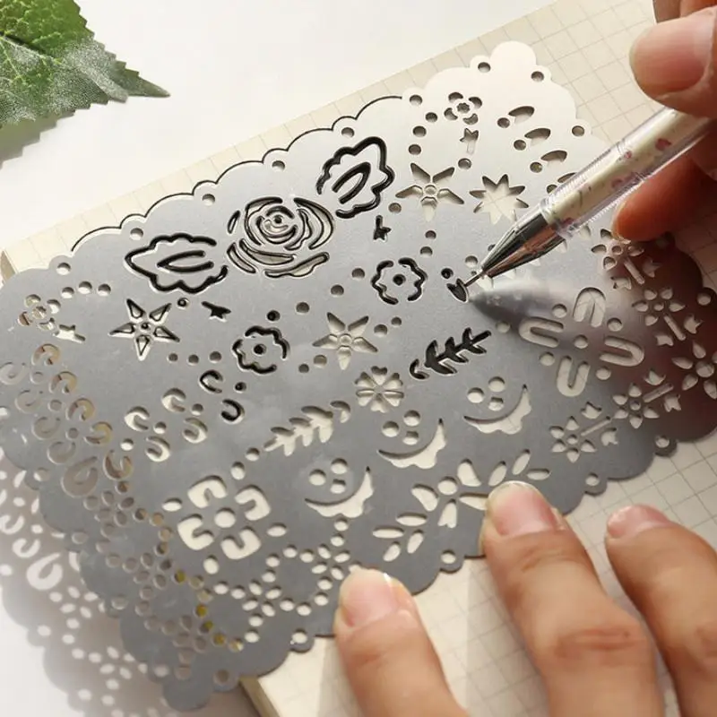 Multi-function Lace Hollow-out Drawing Scale Stainless Steel Doodle Drawing Scale Template Ruler