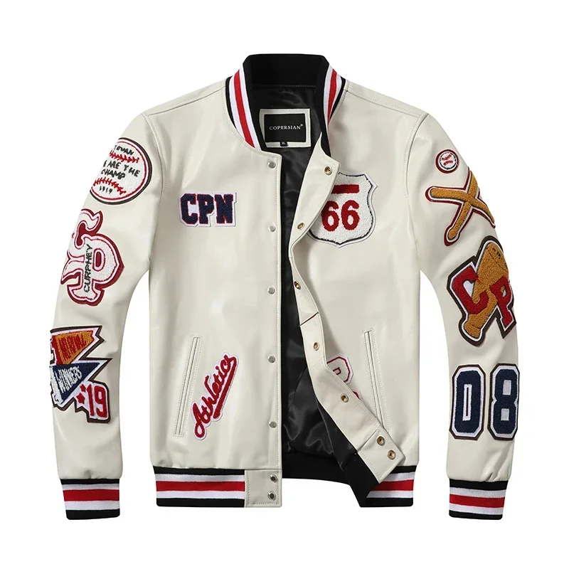 Cow Letter Flocking Embroidered Jacket Motorcycle Baseball Uniform Hiphop Leather Jacket Dropshipping chaquetas para hombre