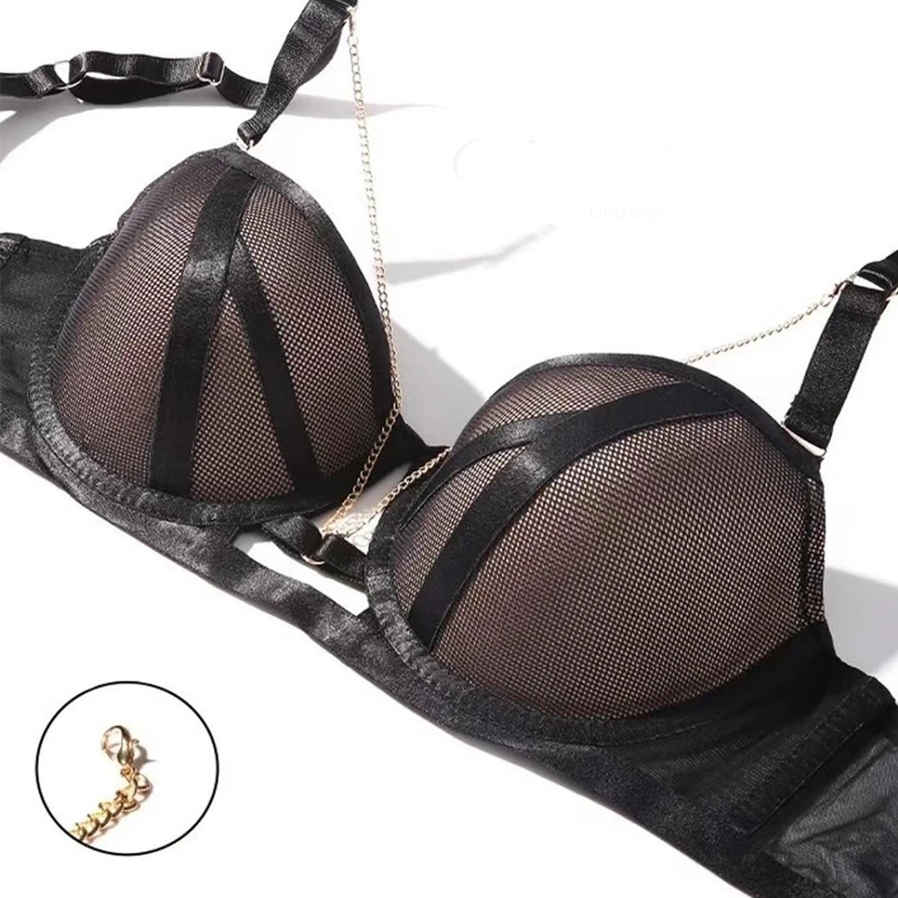 Large Mesh Straps Contrasting Color Intimates Women's Chain Detachable Beautiful Back Breast Strap Natal Red Bra Set