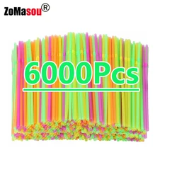 50,1000,6000Pcs Multicolor Drinking Rietjes Straw Milk Tea Bar Party Kunststof Drinking Wedding Kitchen Beverage Straw Wholesale