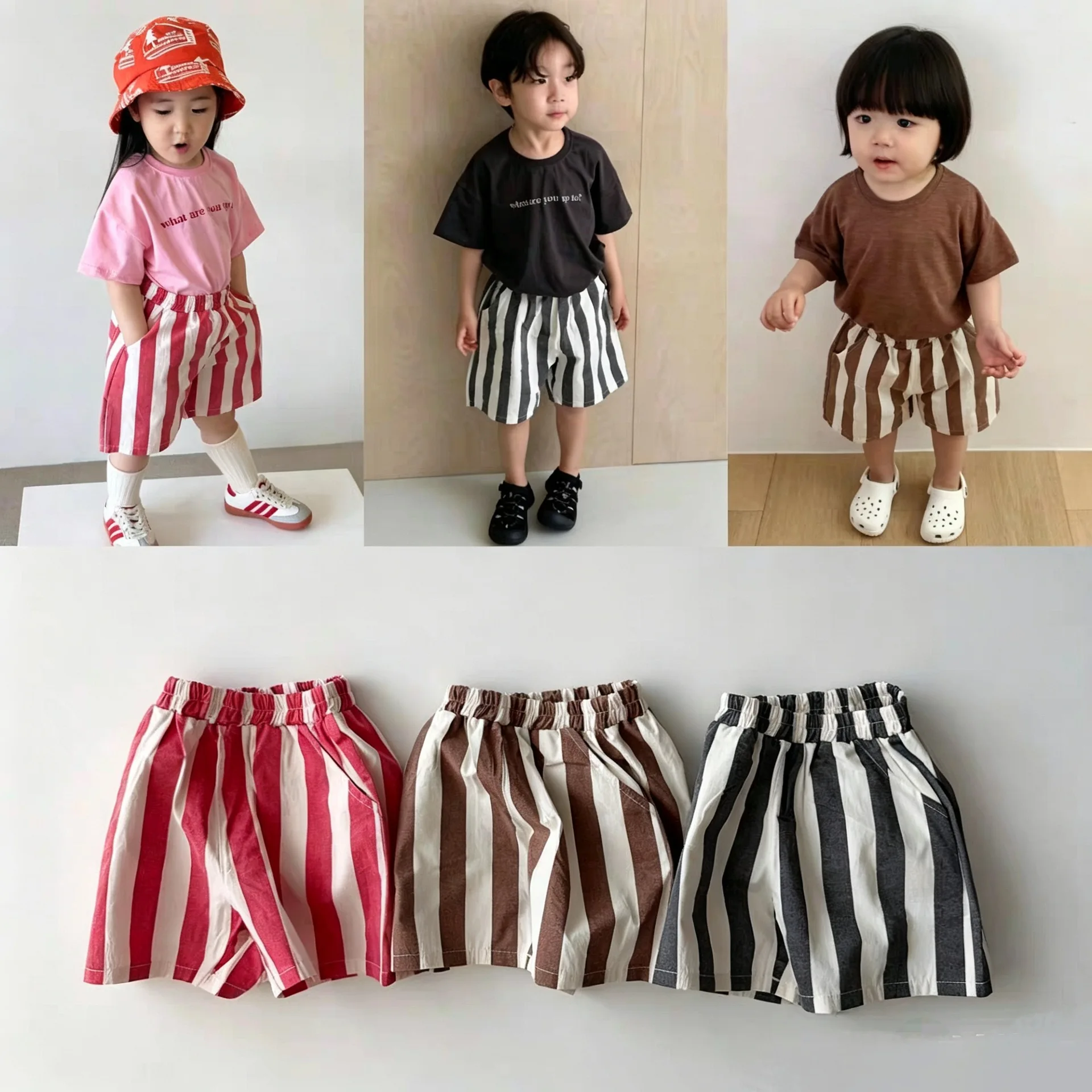

2026 Summer New Baby Casual Striped Shorts Children Sports Shorts For Boys Girls Loose Shorts Fashion Kids Clothes