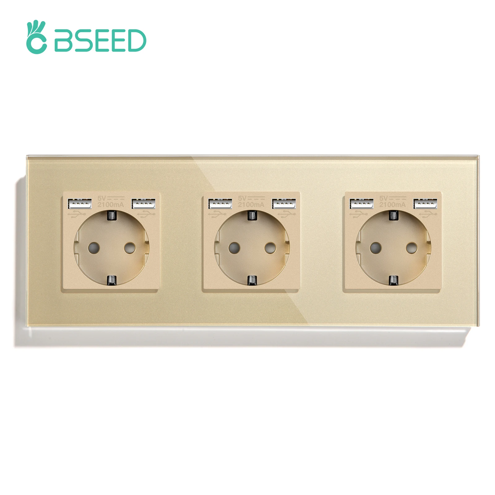 BSEED EU-Wandsteckdosen, einzelne Steckdose, doppelter Glasrahmen, USB-Typ-C-Ladeanschlüsse, dreifache Steckdosenstecker, Kinderschutz, 16 A