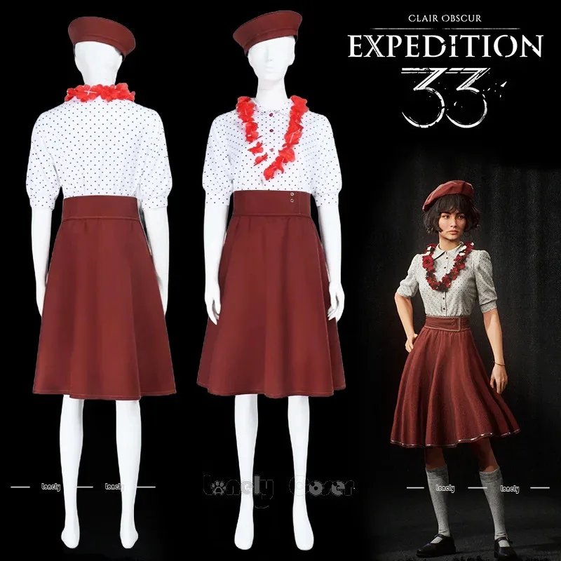 لعبة كلير سبكور: إكسبيديشن 33 صوفي أزياء تنكرية قميص قبعة قلادة الدعامة النساء الفتيات هالوين عيد الميلاد فستان امرأة