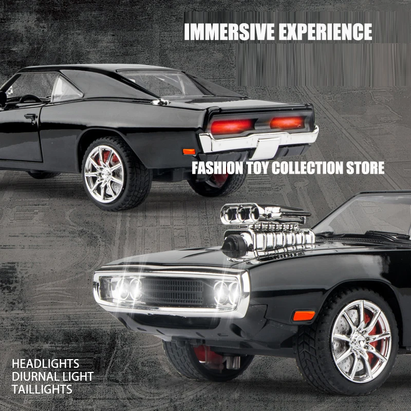 1:24 Challenger 1970 Fast & Furious 7 Alloy Car Model Diecasts Toy With Sound and Light Vehicles Decoration Toys For Kids Gift