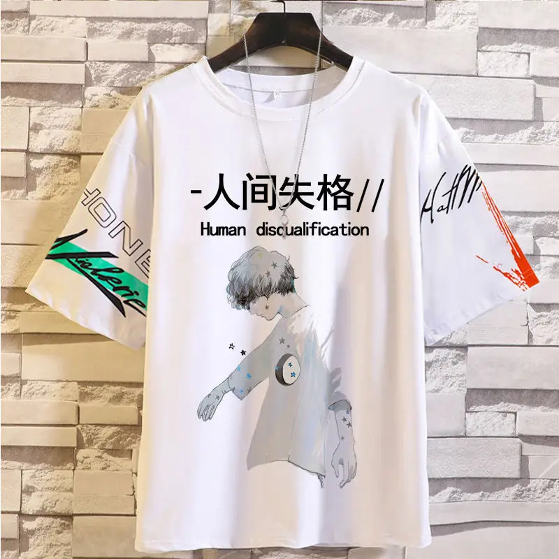 

Anime Game Summer New Trend Student Korean Style Short Round Neck Loose Half Sleeve Top Versatile Men's Clothing