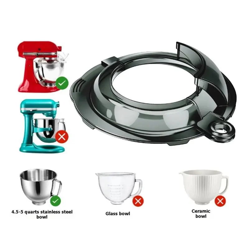 N89R Pouring Shield For Kitchenaid Tilt-Head 4.5-5QT Bowls Safety Pouring Mixer Bowl Cover Kitchen Accessories Black