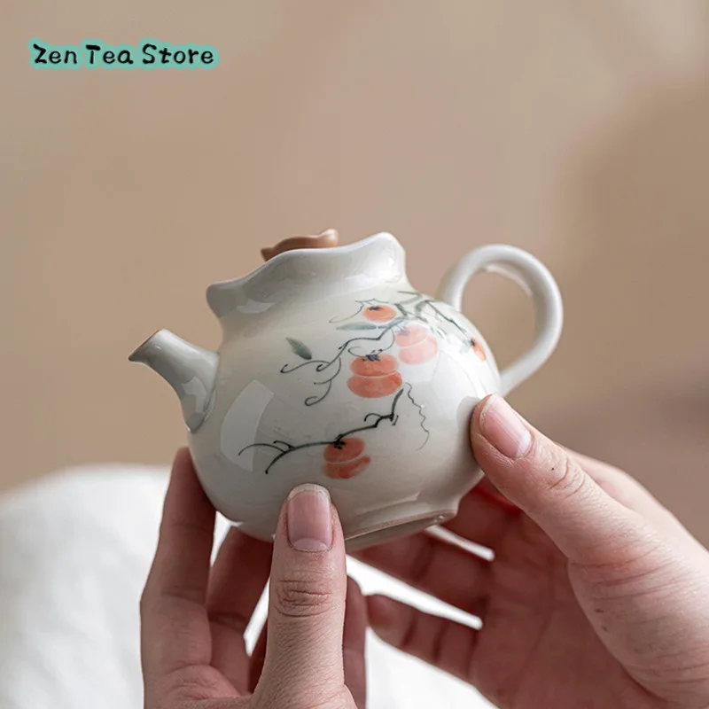 Ice Table Hand-painted Orange Persimmon Lace Teapot Teapot Home Filter Ceramic Teapot Kung Fu Tea Set Ceramic Scholar Teapot