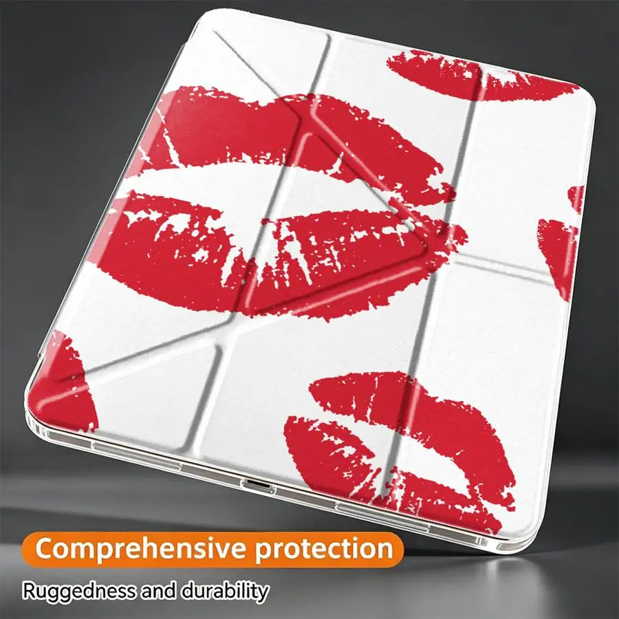 Tablet Case For Samsung Galaxy Tab S8 S9 Plus S7 FE A8 A9 Plus A11 S10 Lite With Pen Slot Cover Vintage Red Lips