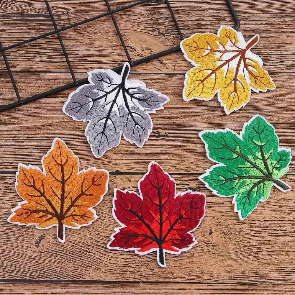 Unique Pattern Decorative Stickers Fashion Soft DIY Cloth Stickers Maple Leaf Sticker Patch Stickers Embroidery Stickers
