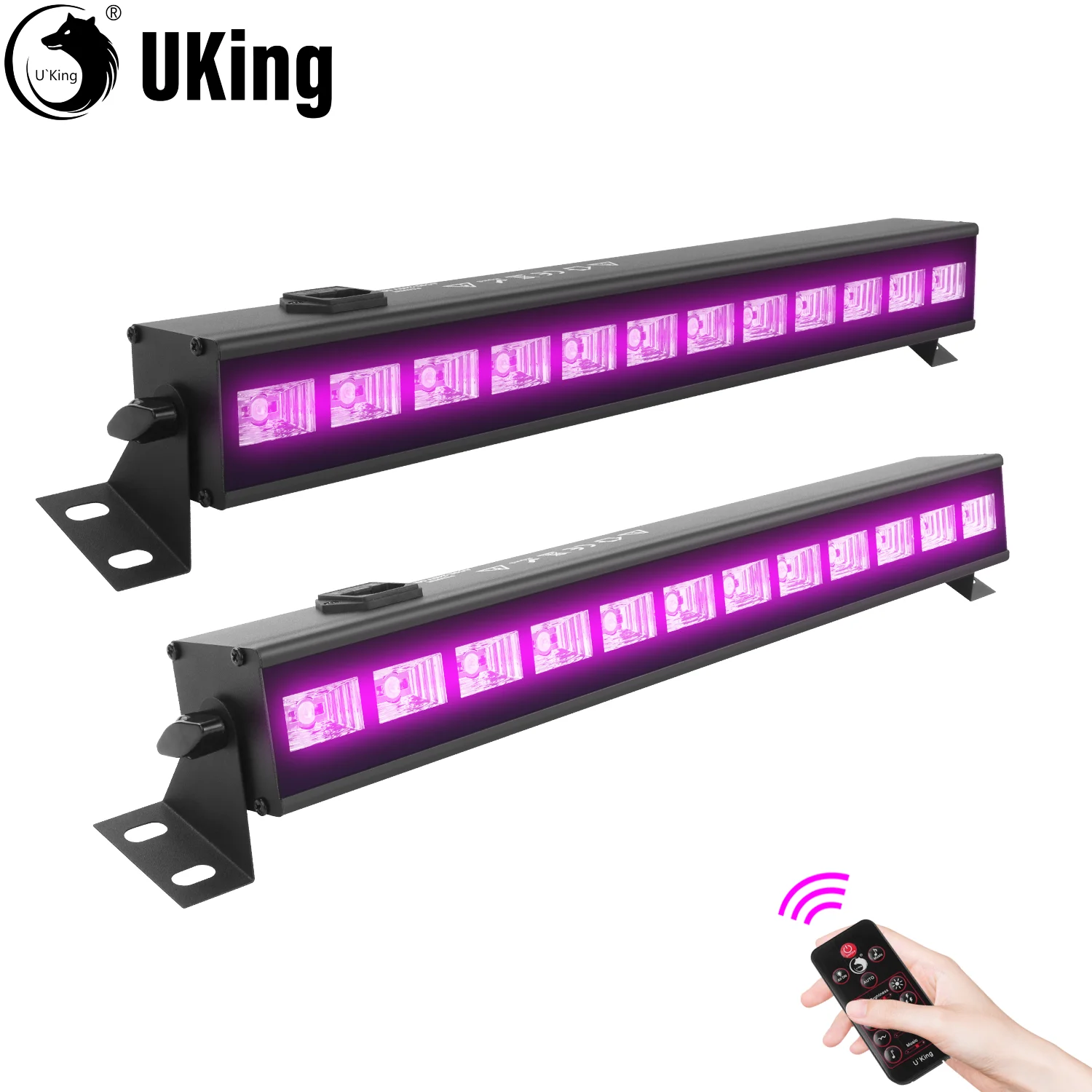 U'King 2Pcs UV 12LED Blacklight Bar With Remote Wall Washer Lights Stage Effect Lighting Party Lights For Dance Bar Wedding