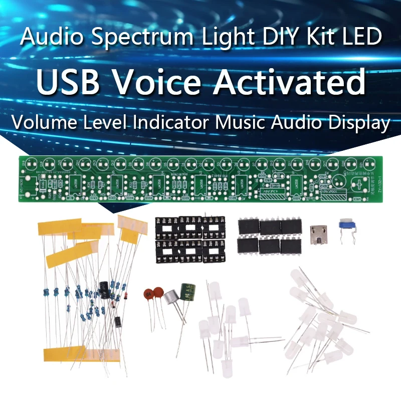 USB Voice Activated Audio Spectrum Light DIY Kit LED Car Volume Level Indicator Music Audio Display Production