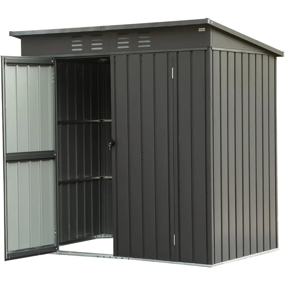 

Small Metal Storage Shed 5x3ft Outdoor, Dark Gray Garden Shed with Sloping Roof & Lockable Double Doors - Galvanized Steel Utili