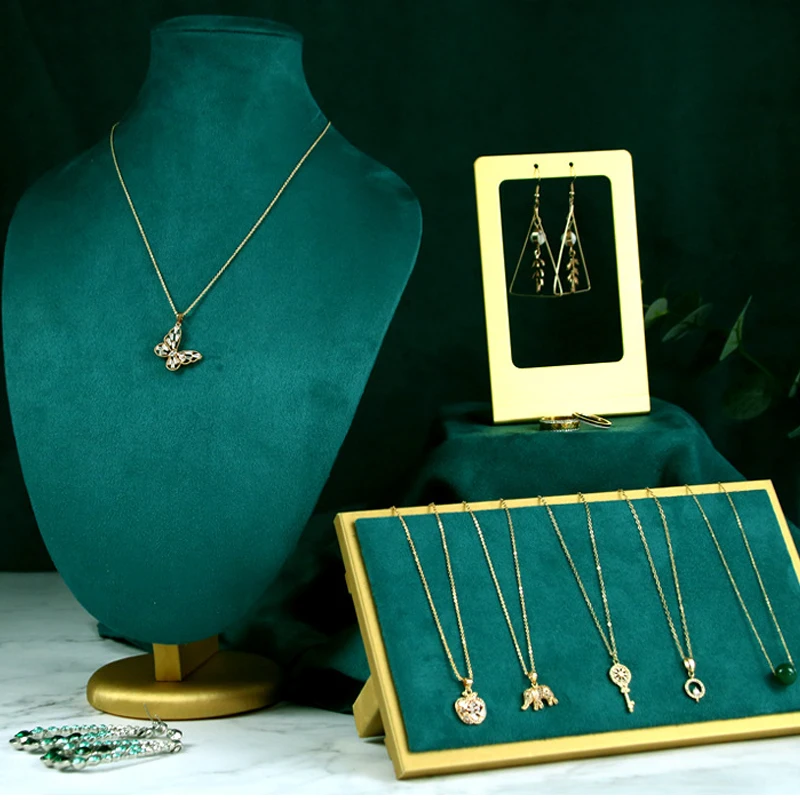 Ornament Display Stand For Set Counter Women Jewellry Dispaly Green Velvet Necklace Bracelet Ring  Jewelry Earring Holder