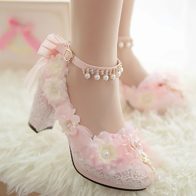 Lolita Shoemaker Floral Wedding High Heels Classical Cherry Blossom Lolita Lo Shoes Cos Loli Sweet Girl High Heels