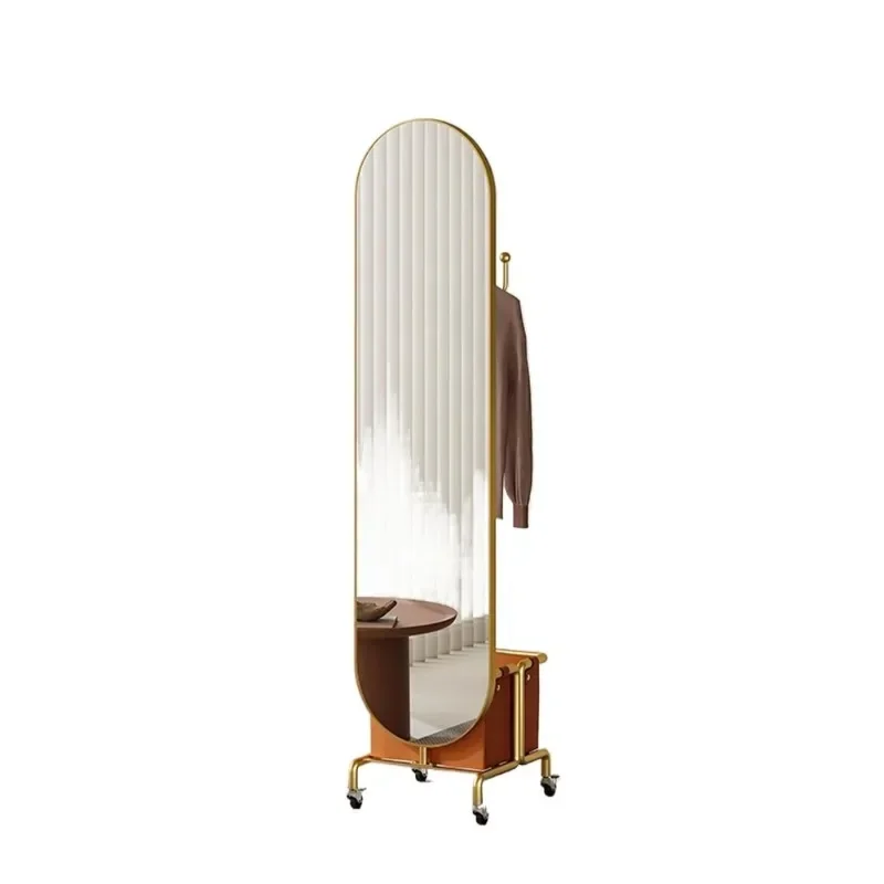 Light Luxury Full Length Mirror, Rotatable Freestanding Full Body Mirror with Integrated Mobile Clothes Hanger