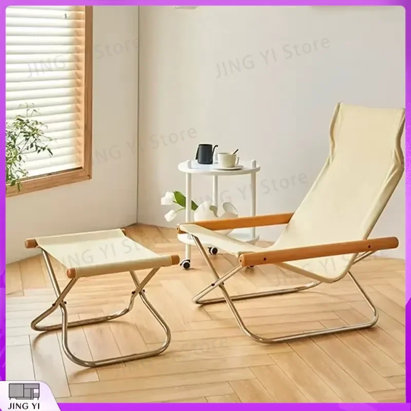 Japanese Style Folding Outdoor Chaise Lounge Chair Canvas Beach Chair Portable Lightweight Garden Patio Balcony Leisure Lawn