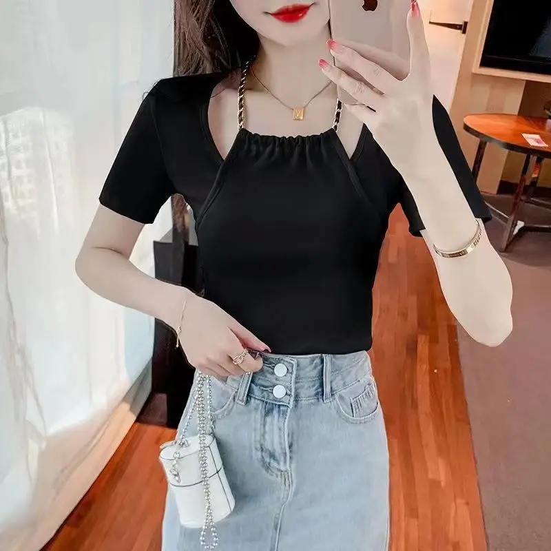 Top Female Slim Sexy Summer Outfit Short Sleeve Coquette Clothes Women\'s T-shirt Plain Cheap Korean Reviews Many Popular Yk2 Emo