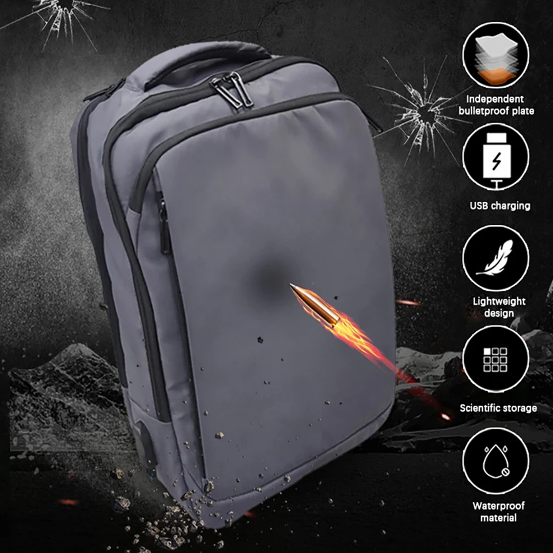 Bulletproof Backpack For Men Level II Stand Alone Ballistic Panel Men Protective Travel Backpack Large Capacity bag