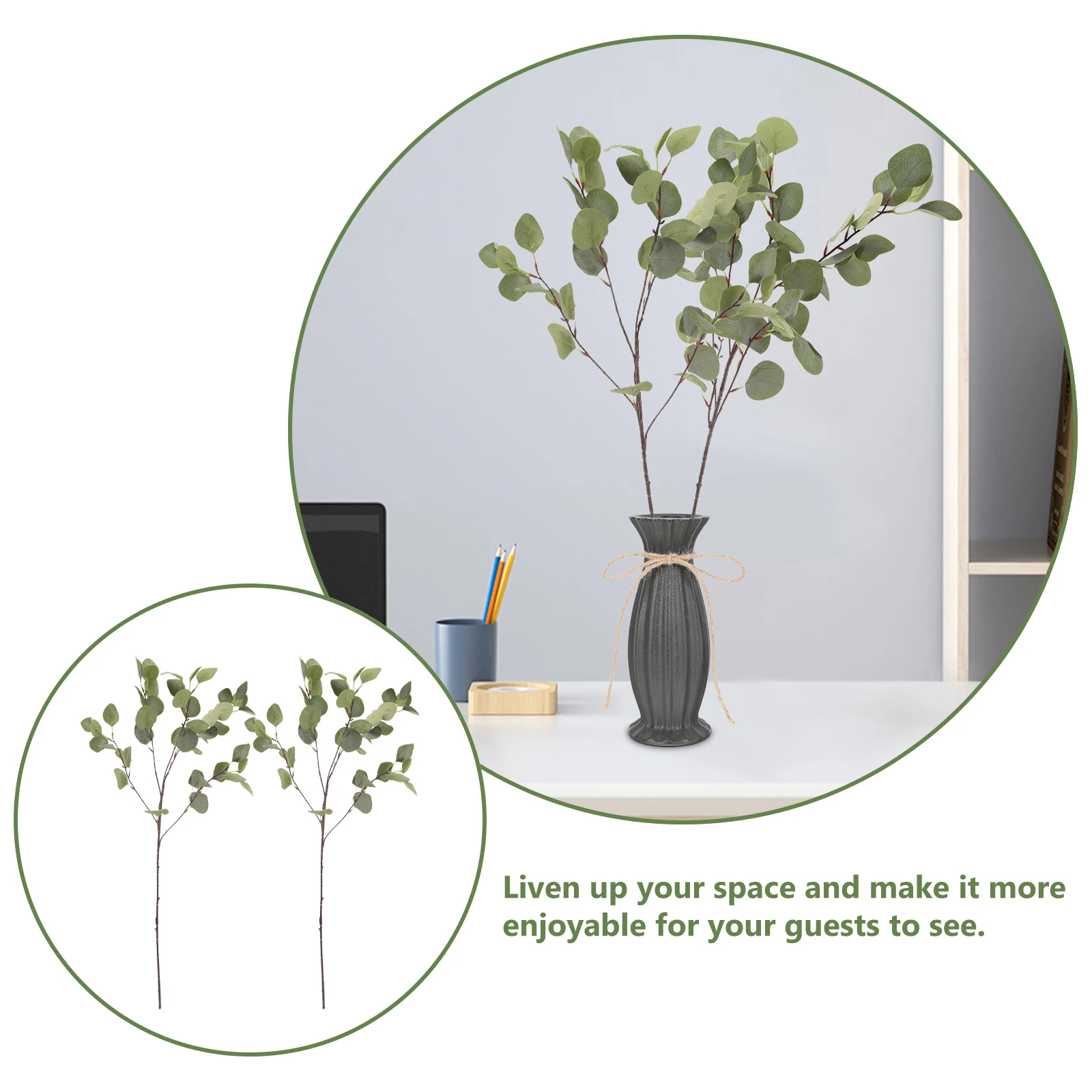 

2Pcs Artificial Eucalyptus Stems Faux Greenery Decor Indoor Plants Home Office Wedding Party Decorations Plant Props Lifelike