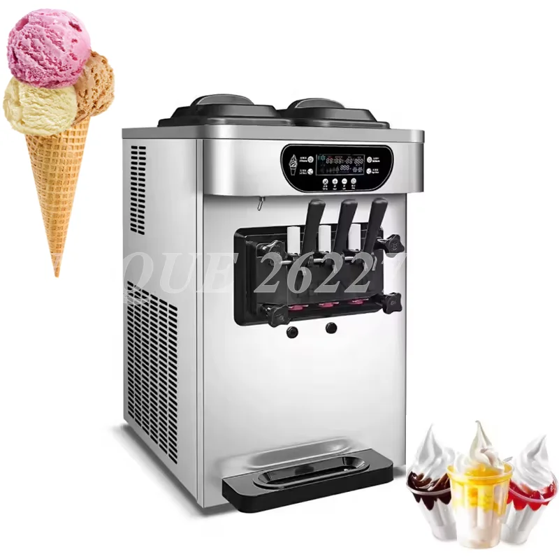 

22-28L/H Countertop Making Machine Automatic 3 Colors Cone Soft Ice Cream Maker 3 Heads Sundae Ice Cream Machine