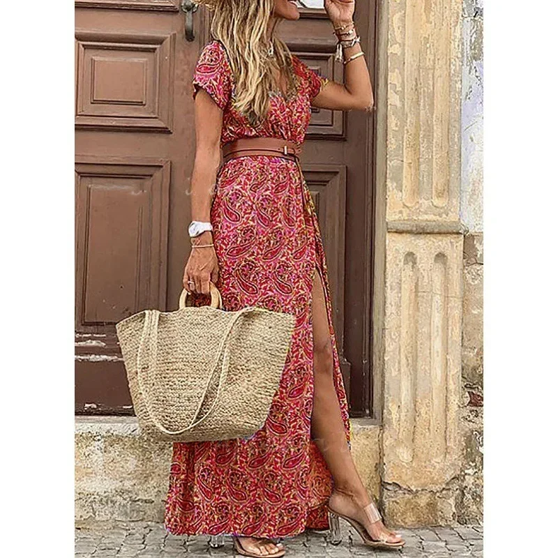 

Women Long Dress Summer Beach Bohemian Dresses Vestido Casual Robe Female Clothing Y2K Floral Elegant Maxi Dress Платье Женское