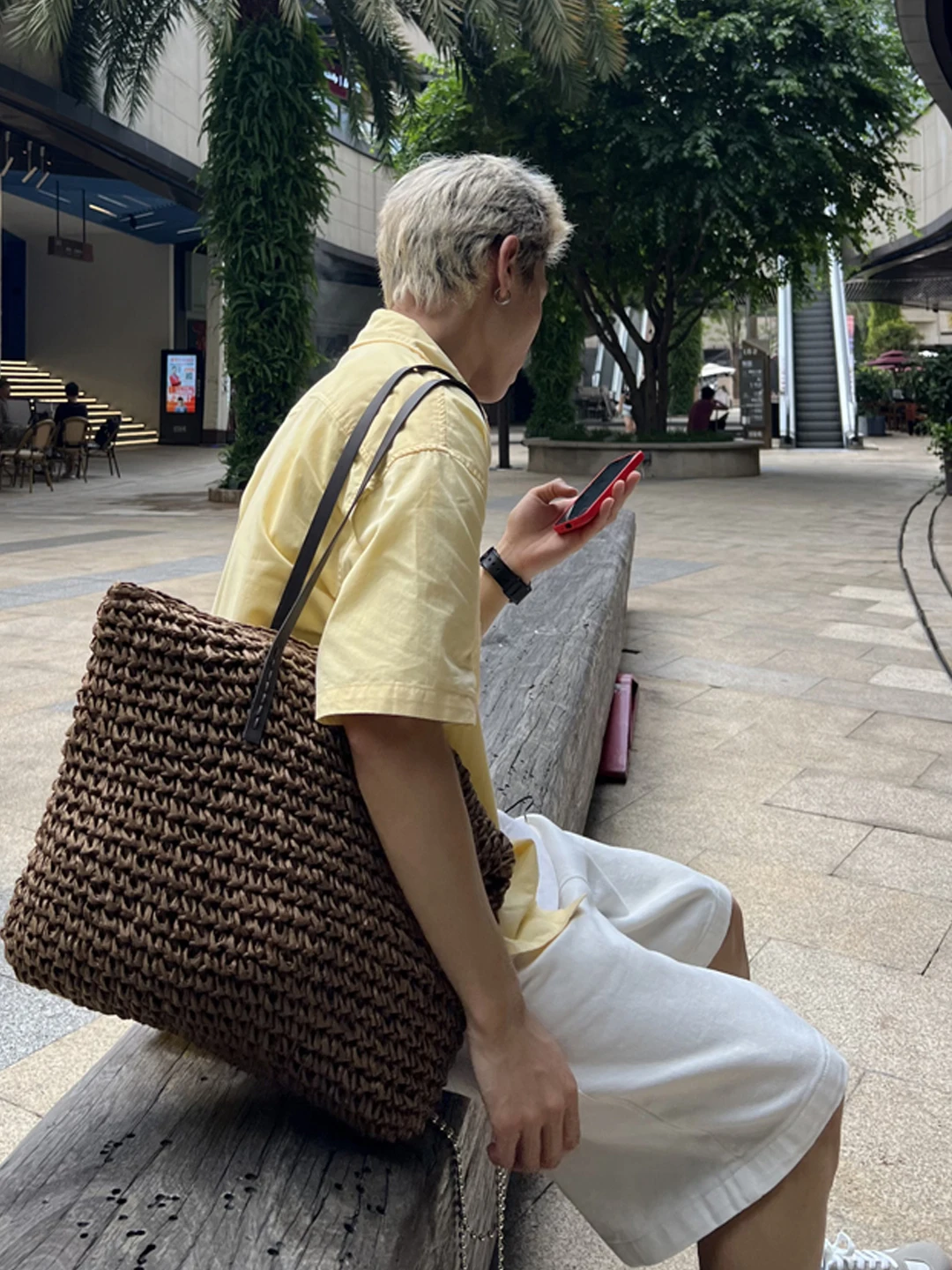 Retro Handwoven Straw Tote Bag Shoulder Beach Casual Unisex Youth Pure Color Single Strap Shopping Bag Shape Korean Style
