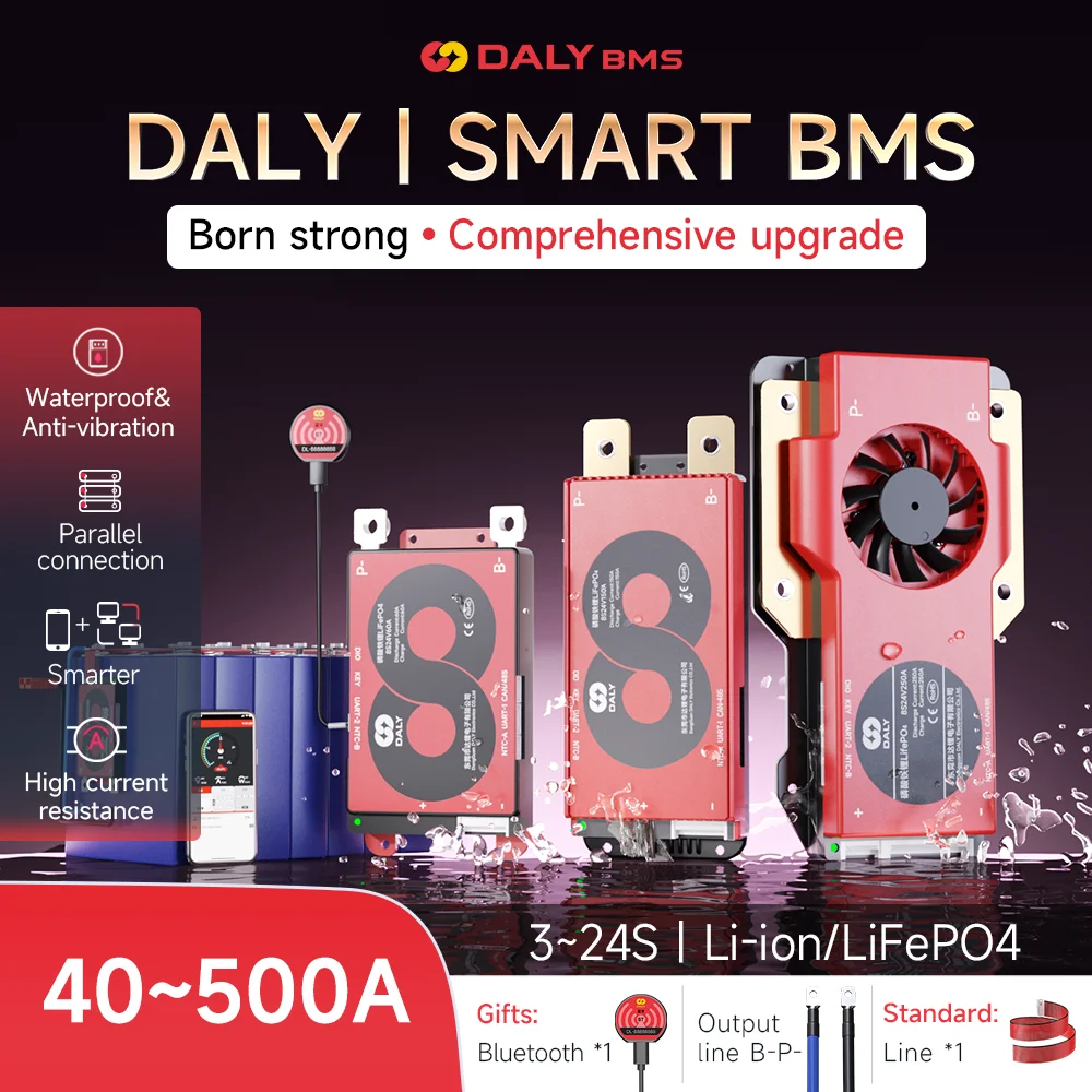 

Daly BMS Smart 16S LiFePo4 BMS 4S 12V 8S 24V 48V 60A 100A 300A Li-Ion Battery Energy Storage CANBUS RS485 UART Bluetooth APP