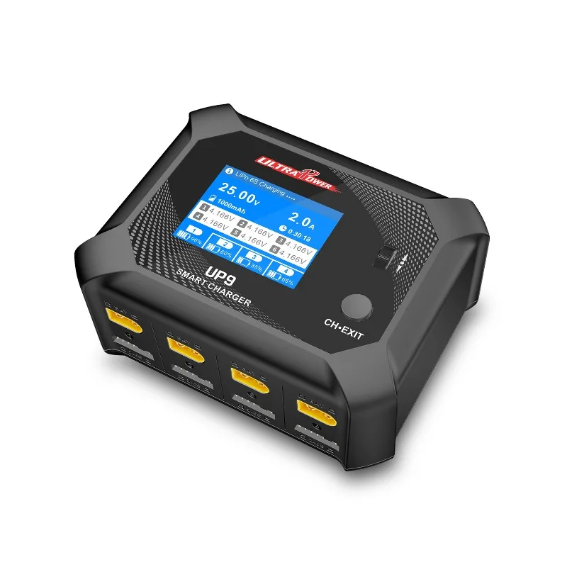 UltraPower UP9 4-Channel 100W LiPo Battery Charger, 0.1-5A Fast Charge with 300mA Balance & AC Power Distribution for RC Drone