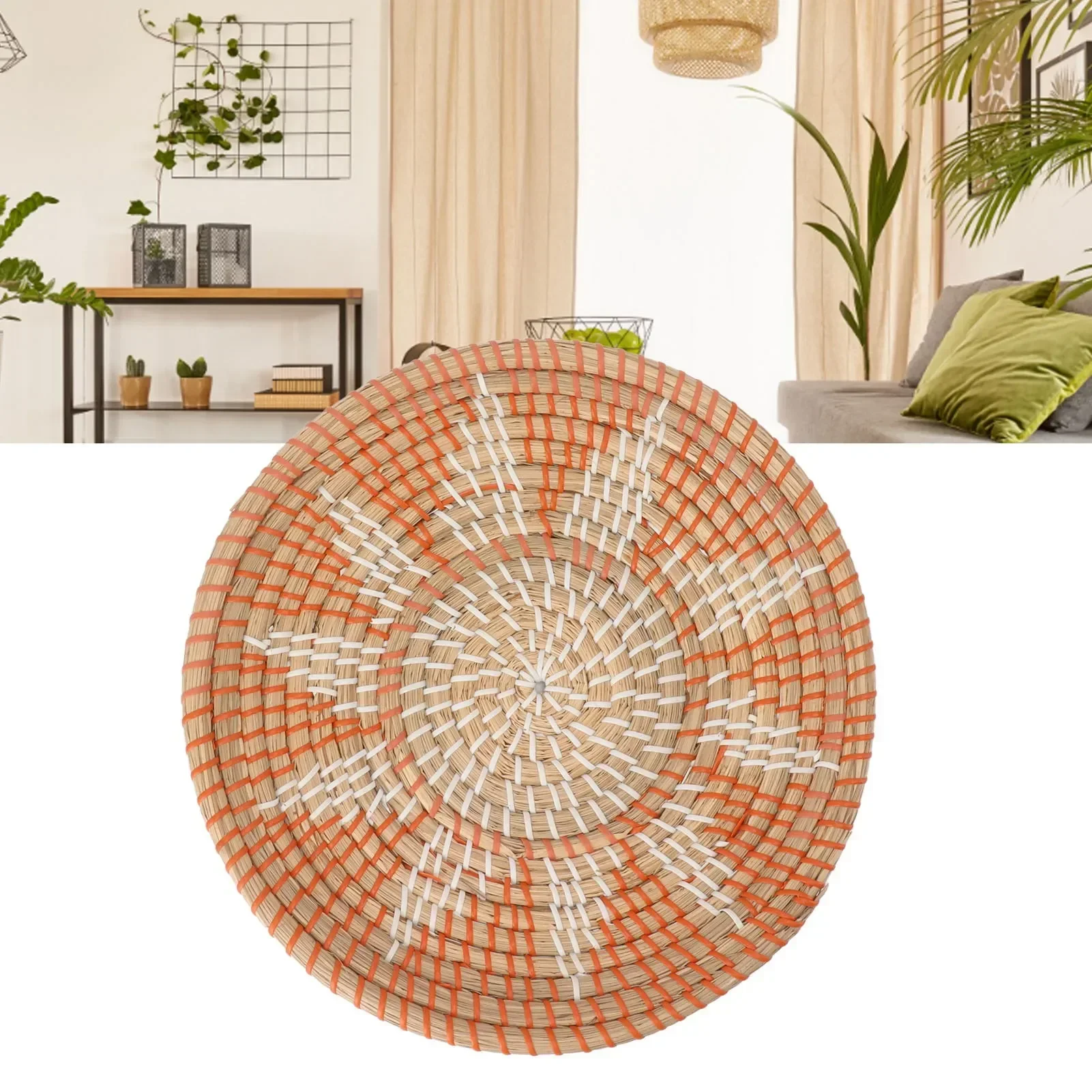 Round Grass Wall Ornaments 35cm Diameter Hand Knitting Hanging Woven Wall Baskets For Living Room Kitchen Home Decor