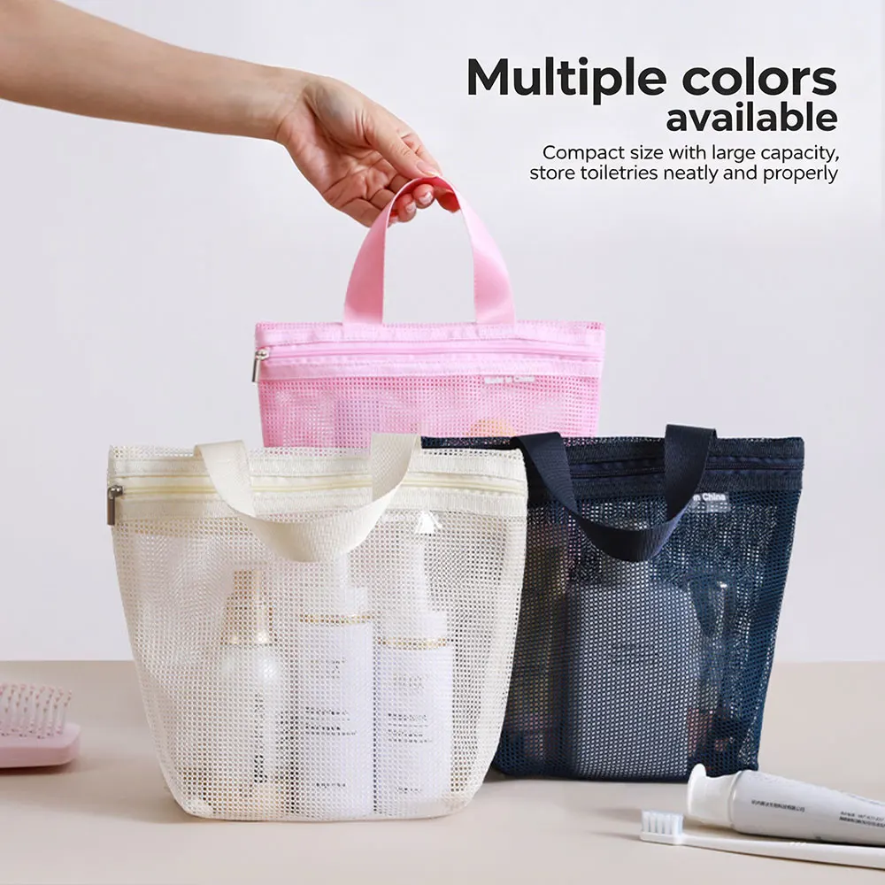 

Mesh Makeup Toiletry Storage Bags Portable Travel Makeup Handbags Shower Tools Organizer Hanging Cosmetic Organizer Pouch