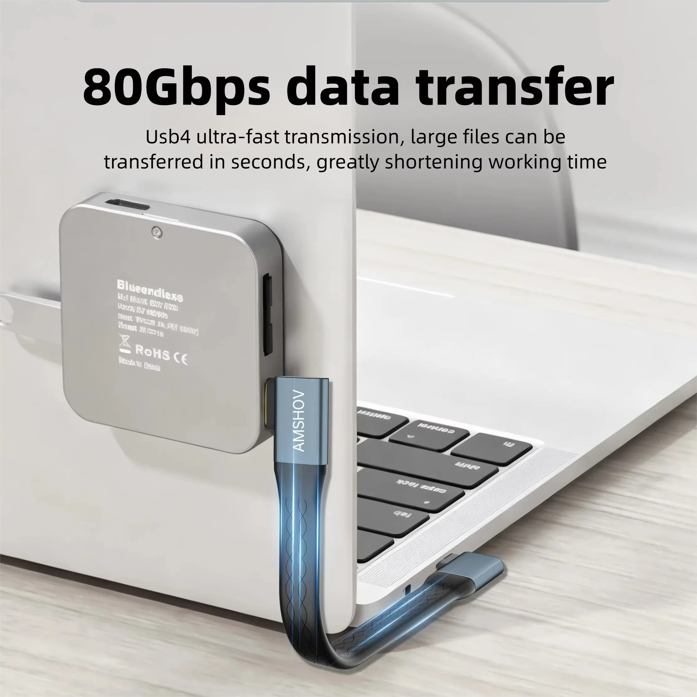 PCONEQE Thunderbolt 5/4/3 USB4 Full Function USB-C Cable 240W 80Gbps Data Transfer 16k60Hz Video Transfer for iPhone Pc Laptop
