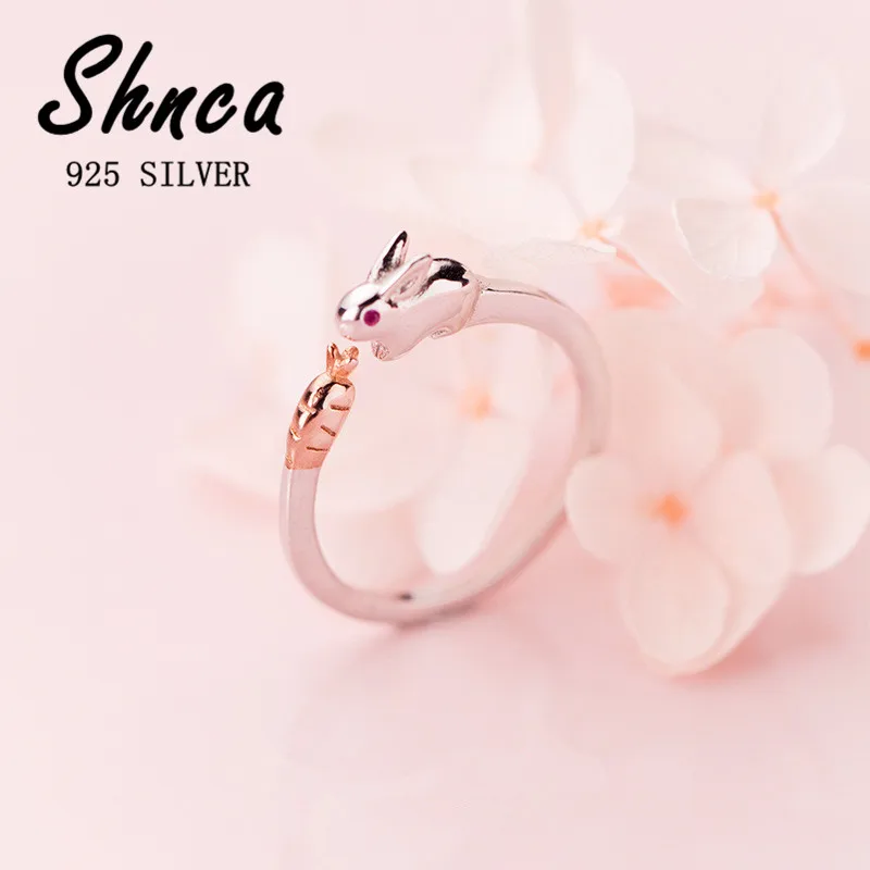 Sweet Cute 925 Sterling Silver Rabbit Red Eyes Adjustable Rings For Women Lady Girl Sterling-Silver-Jewelry XR157