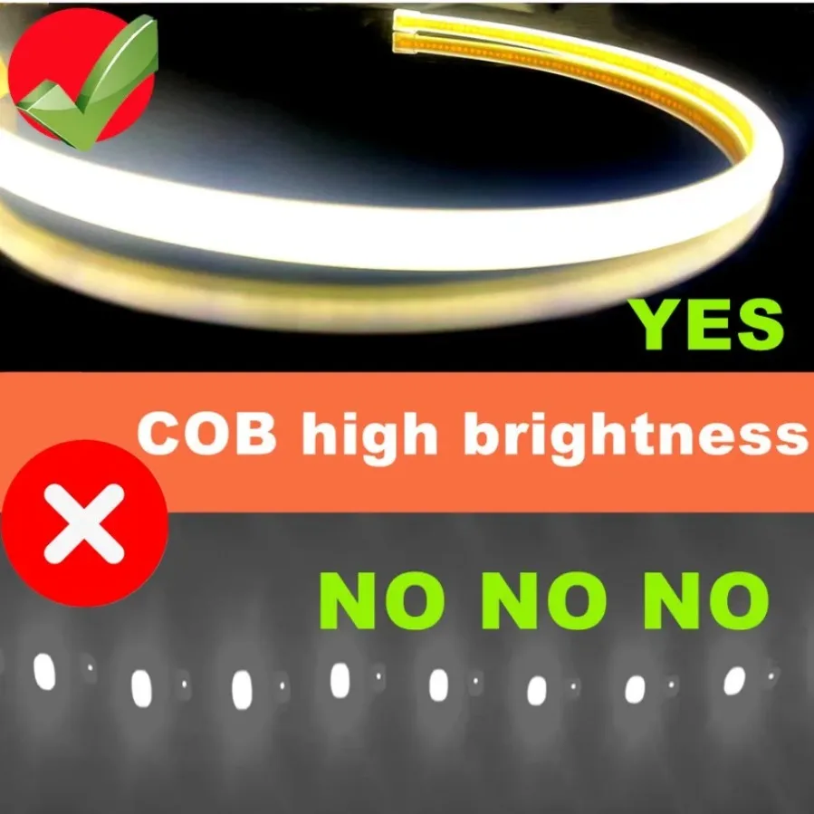 방수 COB LED 스트립 네온 조명, 고휘도 288LED/M 소프트 커팅 가능한 COB LED 테이프 조명, 방 장식용, 10M, 20M, 30M, 220V