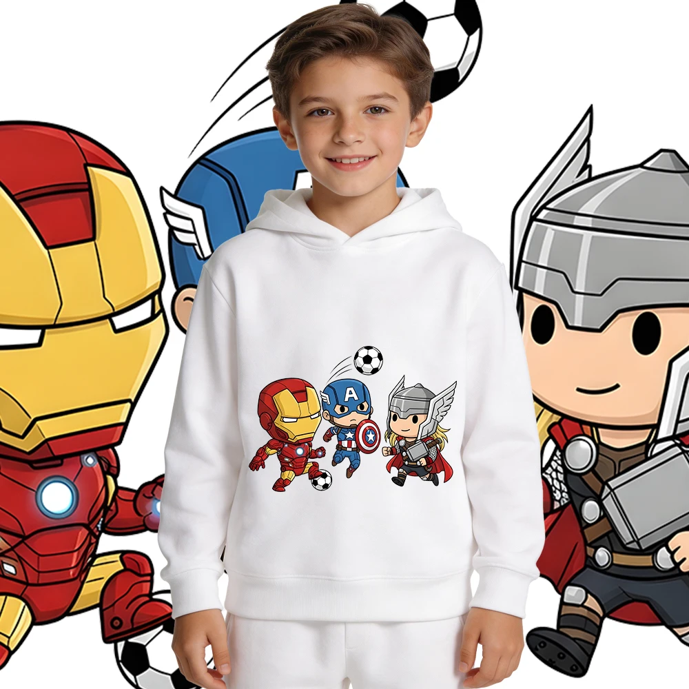 

Толстовка с флисовой подкладкой и футбольным принтом Chibi Avengers для мальчиков и девочек, осенне-зимняя теплая одежда, мягкий повседневный пуловер, топ