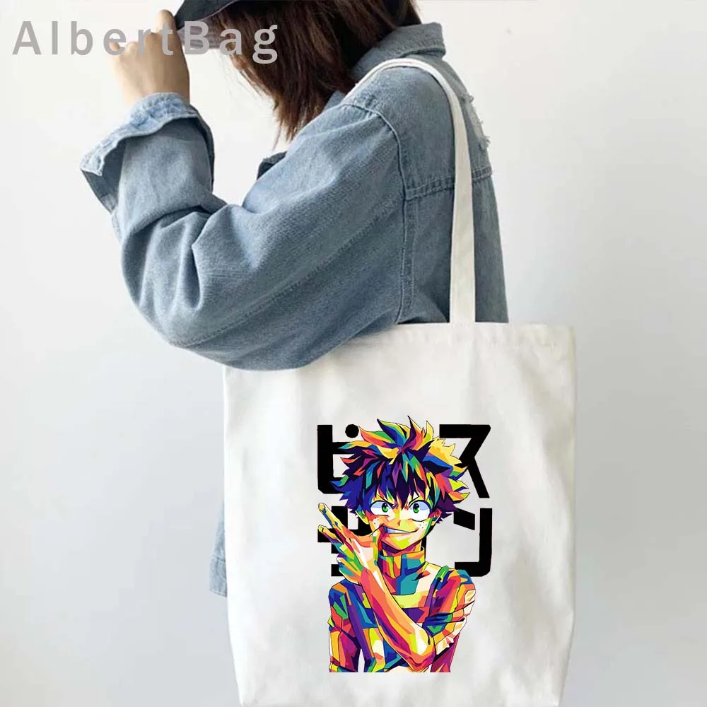 Kawaii Anime My Hero Academia Deku Shoto Todoroki Tsuyu Bakugo Hawks Himiko All Might Harajuku Canvas Tote Bag Shopping Handbags