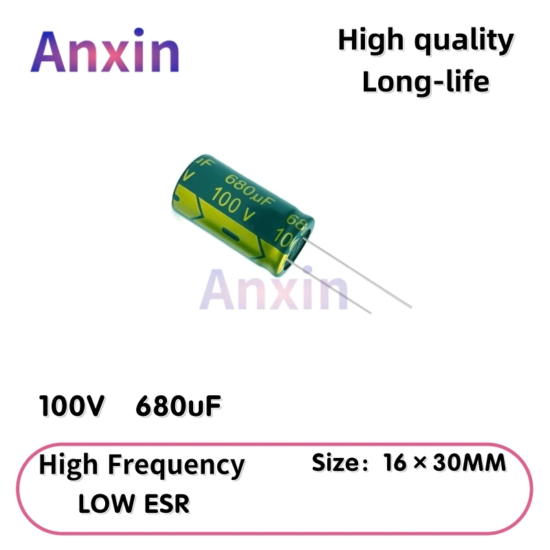 

5 шт. 100V680uF алюминиевый конденсатор, высокочастотный низкий ESR 105 ° C радиальный для блока питания длительного действия 16×30 мм