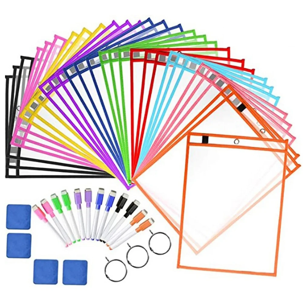 

Transparent Dry Erase Bag Document Bag with Dry Erase Board and Marker for Classroom Organization and Teaching Supplies